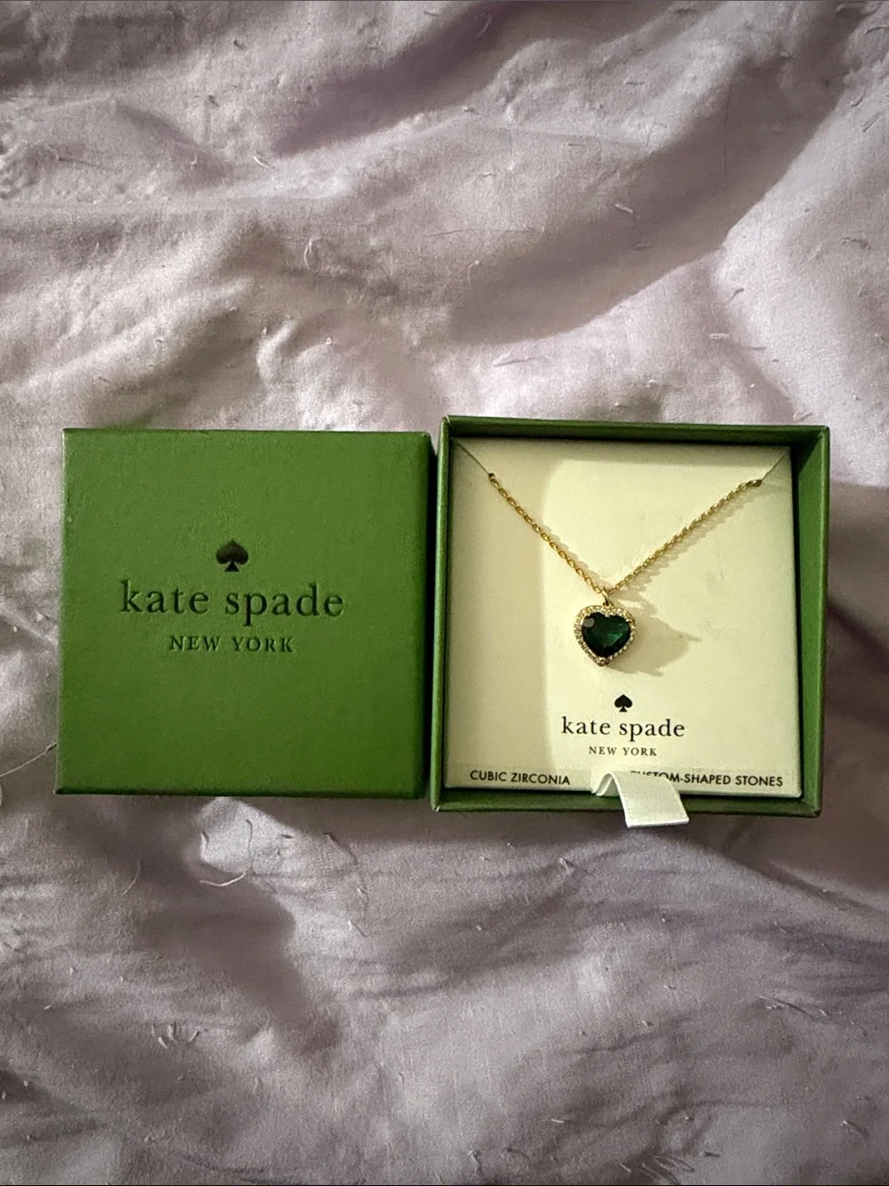 Kate Spade New York Gold Necklace with Green Heart Pendant-NWT